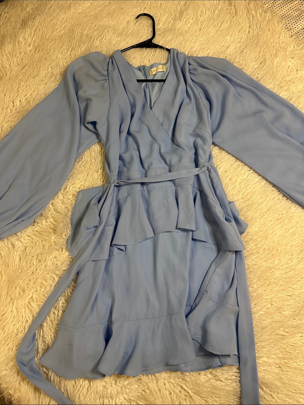 Altar'd State Light Blue Wrap Ruffle Mini Dress